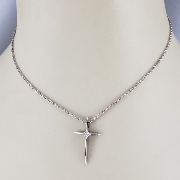 14 Karat White Gold and Diamond Cross Pendant Necklace #18836 - Picture 6 of 7